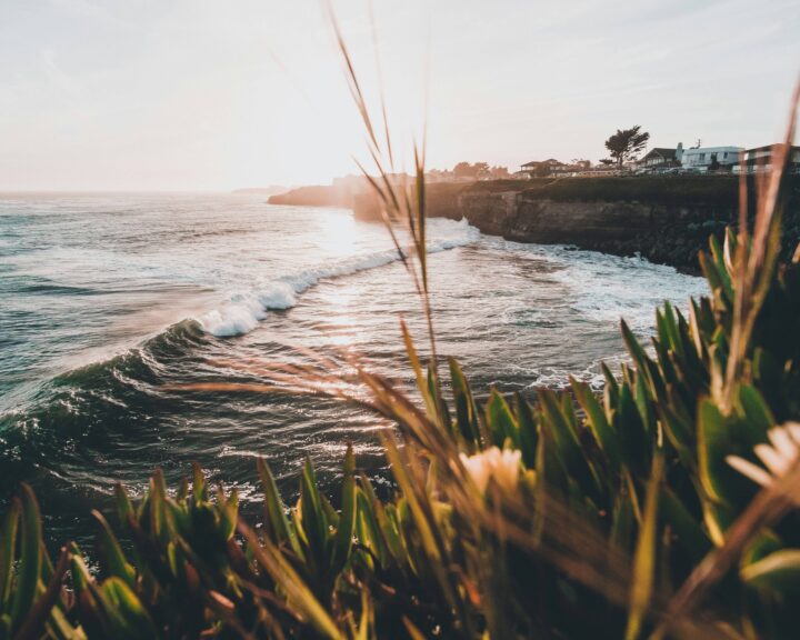 Ocean and sunset along the Santa Cruz, California coast. Posted in "When a Song Tells Your Story" by Sue Evergreen. Photo by Simon Shim on Upsplash